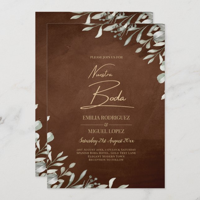 Greenery Brown Wedding Fall Winter Invitation (Front/Back)