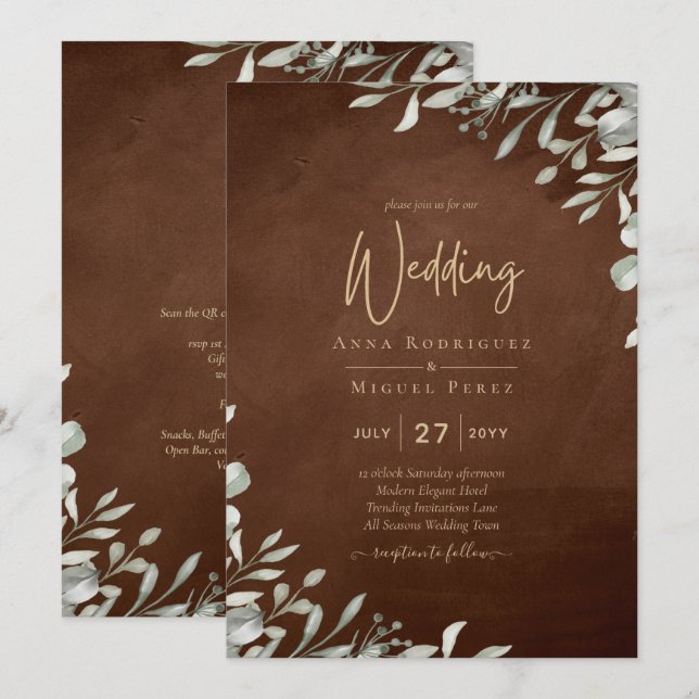 Greenery Brown Wedding Fall Winter Invitation (Front/Back)