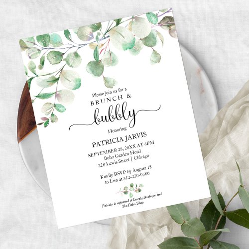 Greenery Brunch And Bubble Budget Invitations