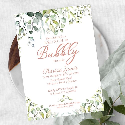 Greenery Brunch And Bubbly Bridal Shower Invitatio Invitation