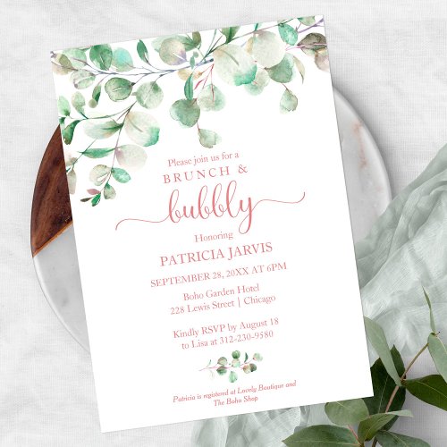 Greenery Brunch And Bubbly Bridal Shower Invitatio Invitation