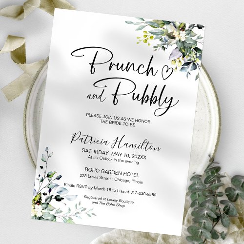 Greenery Brunch And Bubbly Bridal Shower Invitation