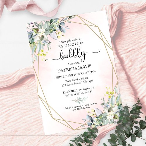 Greenery Brunch And Bubbly Bridal Shower Invitation