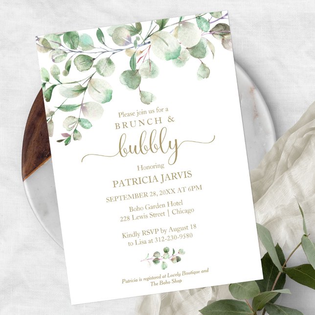 Greenery Brunch And Bubbly Bridal Shower Invitation (Creator Uploaded)