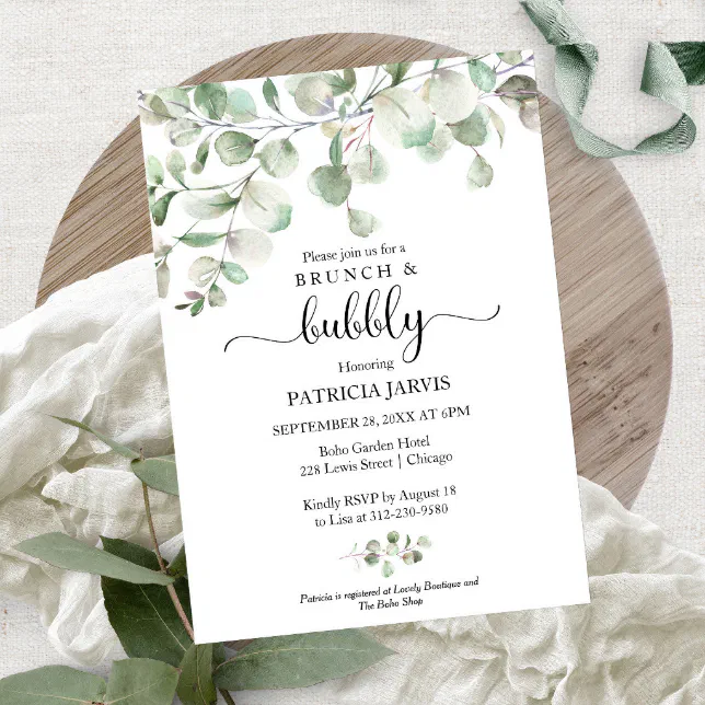 Greenery Brunch And Bubbly Bridal Shower Invitation | Zazzle