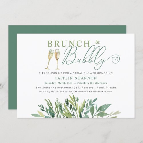 Greenery Brunch and Bubbly Bridal Shower Invitation
