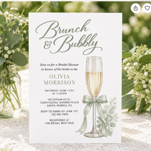 Greenery Brunch and Bubbly Sage Bridal Shower Invitation