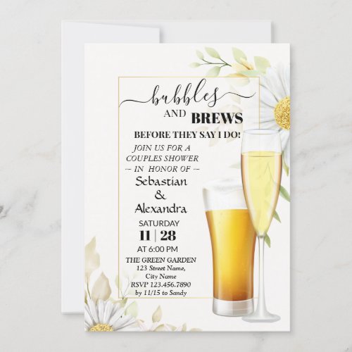 Greenery Bubbles and Brews Couples Shower Invitation
