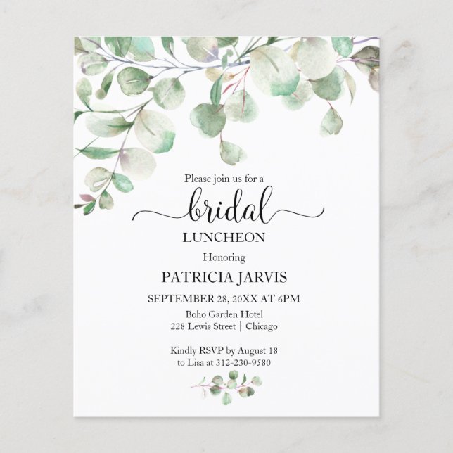 Greenery Budget Bridal Luncheon Invitations (Front)