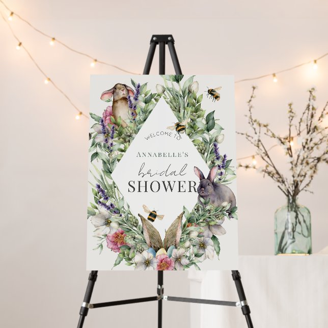 Greenery Bunnies Bees Spring Bridal Shower Welcome Foam Board (In Situ (Stand))