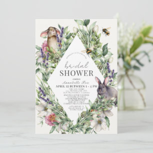 Greenery Bunnies Drive-by Spring Bridal Shower Invitation