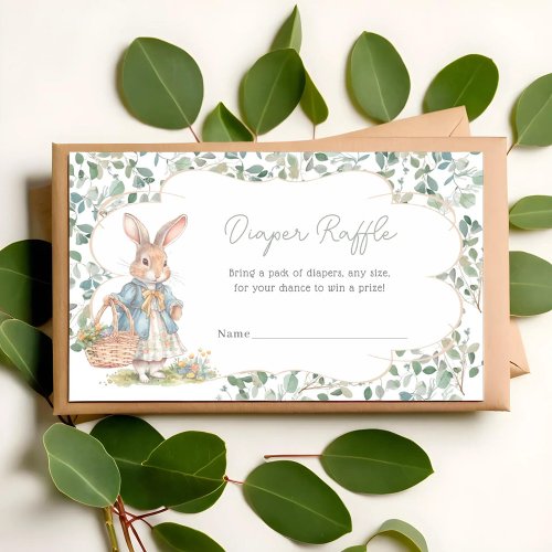 Greenery Bunny Girl Baby Shower Diaper Raffle Enclosure Card