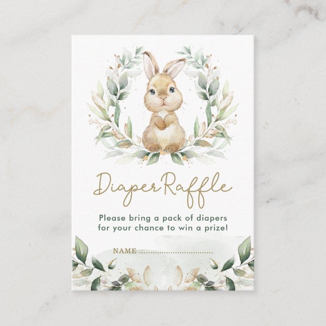 Greenery Bunny Rabbit Diaper Raffle Baby Shower Enclosure Card (Front)
