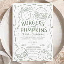 greenery Burgers Pumpkins Party hand drawn Doodle