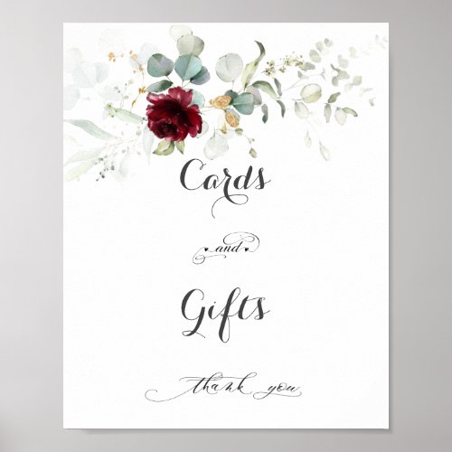 Greenery Burgundy Floral Wedding Cards and Gifts Poster