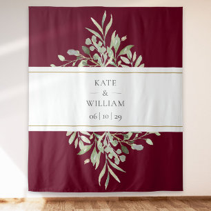 Greenery Burgundy Wedding Photo Booth Backdrop