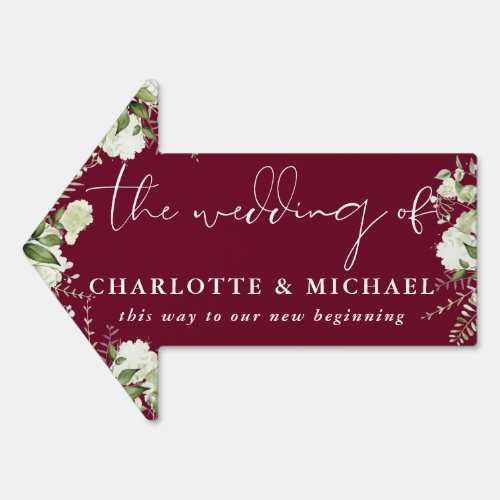 Greenery Burgundy Wedding This Way Arrow Sign