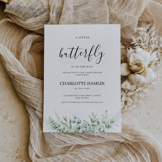 Greenery Butterfly Baby Shower Invitation, Invitation (Greenery Butterfly Baby Shower Invitation, Invitation)
