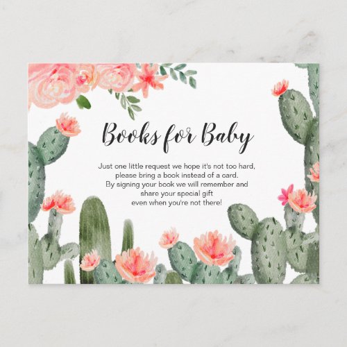 Greenery Cactus Baby Shower  _ Bring a book insert Invitation Postcard