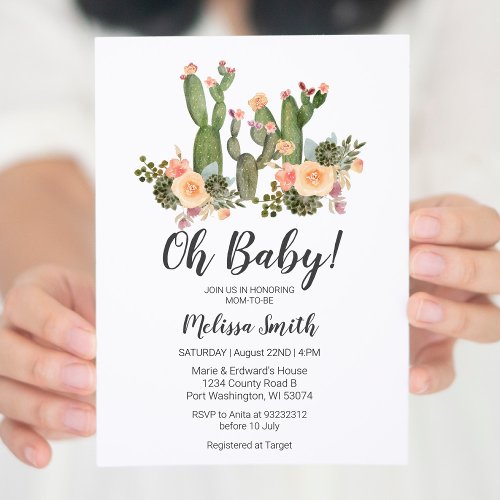 Greenery Cactus boy baby shower invitation