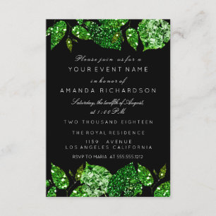 Greenery Cali Glitter Woodland Ivy Leaf Black Lux Invitation