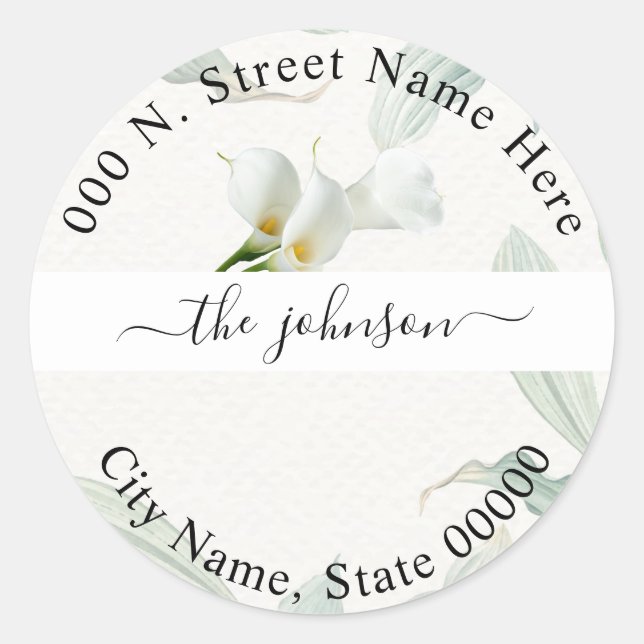 Greenery Calla Lily Return Address Classic Sticker (Front)