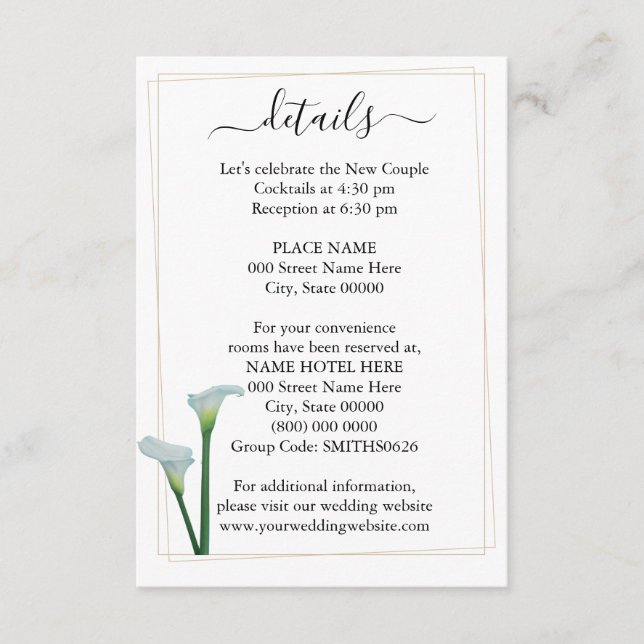 Greenery Calla Lily Wedding Details Card (Front)