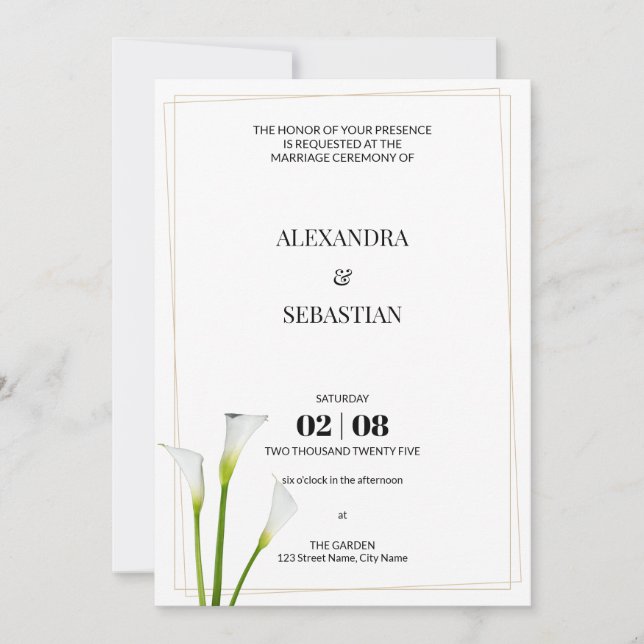 Greenery Calla Lily Wedding Invitation (Front)