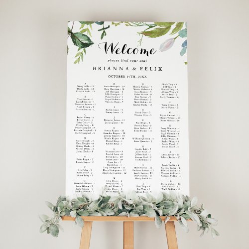 Greenery Calligraphy Alphabetical Seating Chart
