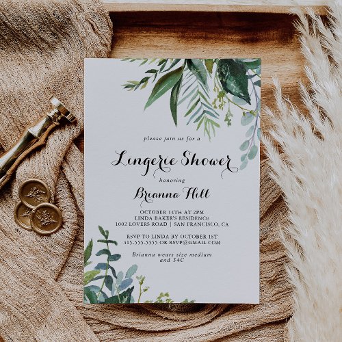 Greenery Calligraphy Bridal Lingerie Shower Invitation