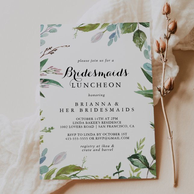 Greenery Calligraphy Bridesmaids Luncheon Shower Invitation