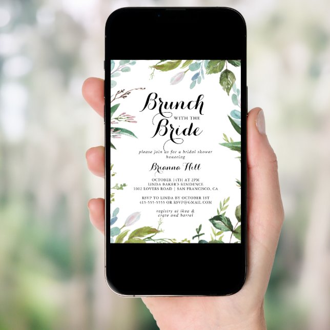 Greenery Calligraphy Brunch with the Bride Shower Invitation (Front Digital)