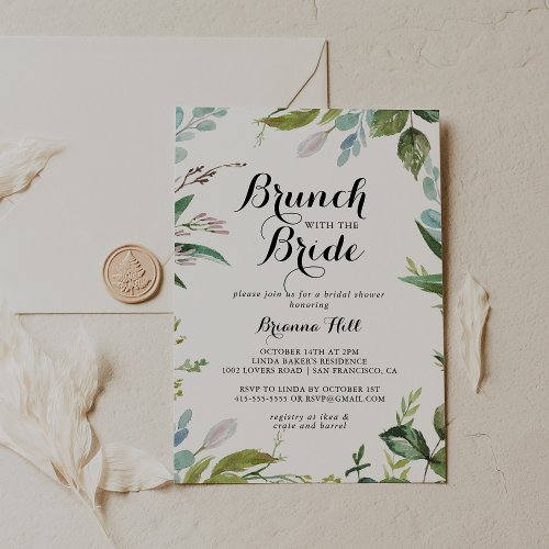 Greenery Calligraphy Brunch with the Bride Shower Invitation