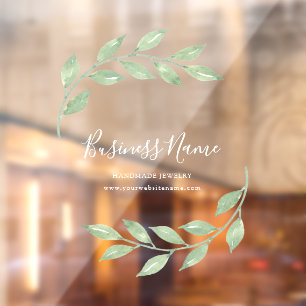Greenery Calligraphy Business Name Window Cling