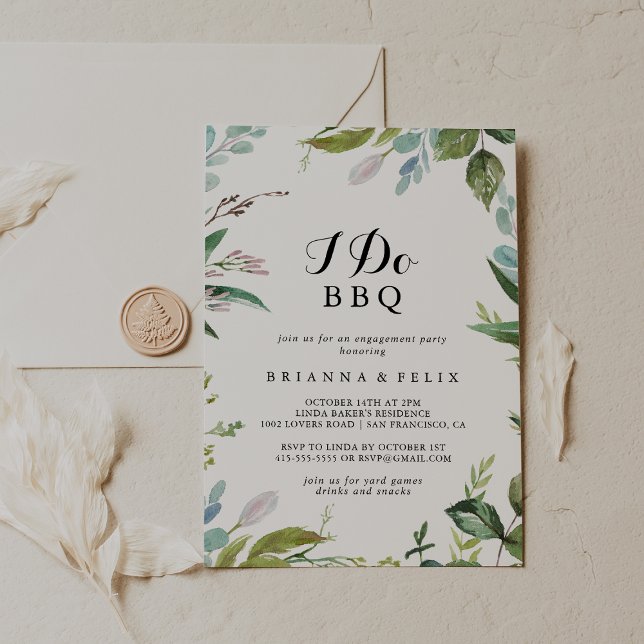 Greenery Calligraphy I Do BBQ Engagement Party Invitation (Creator Uploaded)