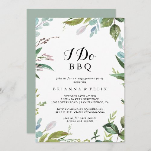 Greenery Calligraphy I Do BBQ Engagement Party Invitation