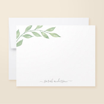 Greenery Calligraphy Personalized Stationery Note Card by printcreekstudio at Zazzle