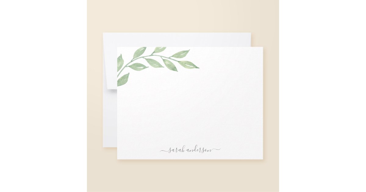 Greenery Calligraphy Personalized Stationery Note Card | Zazzle