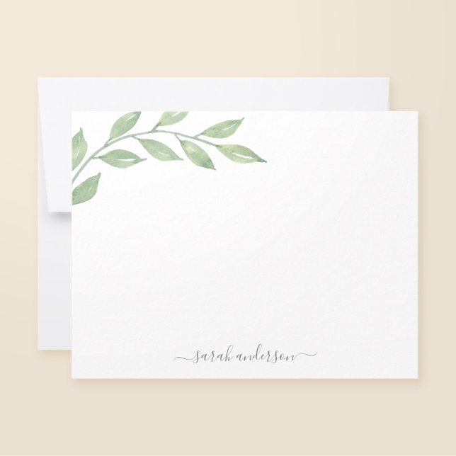Greenery Calligraphy Personalized Stationery Note Card (Creator Uploaded)