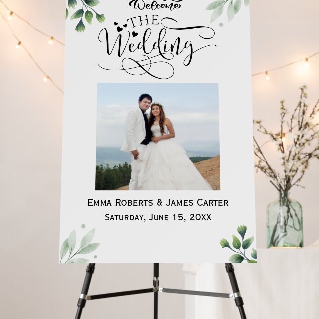 Greenery Calligraphy Photo Welcome Sign (In Situ (Stand))