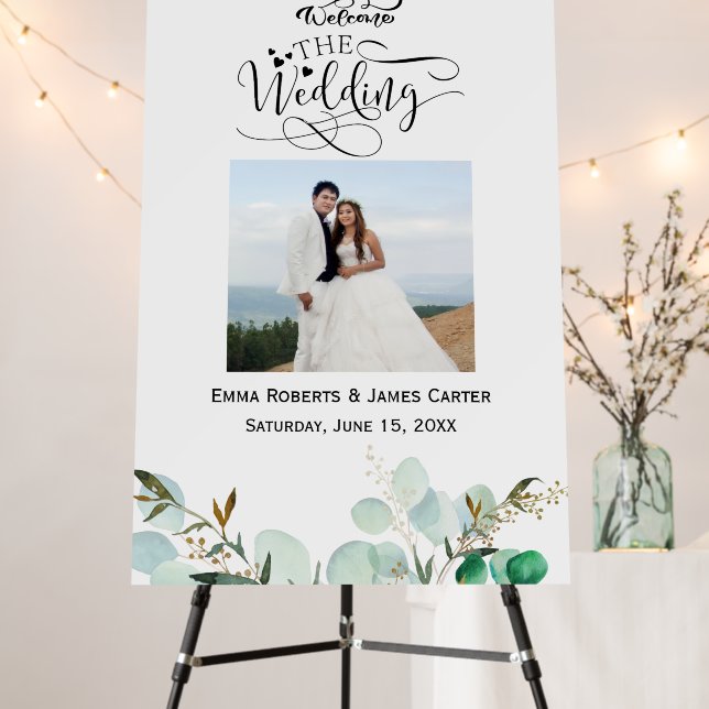 Greenery Calligraphy Photo Welcome Sign (In Situ (Stand))