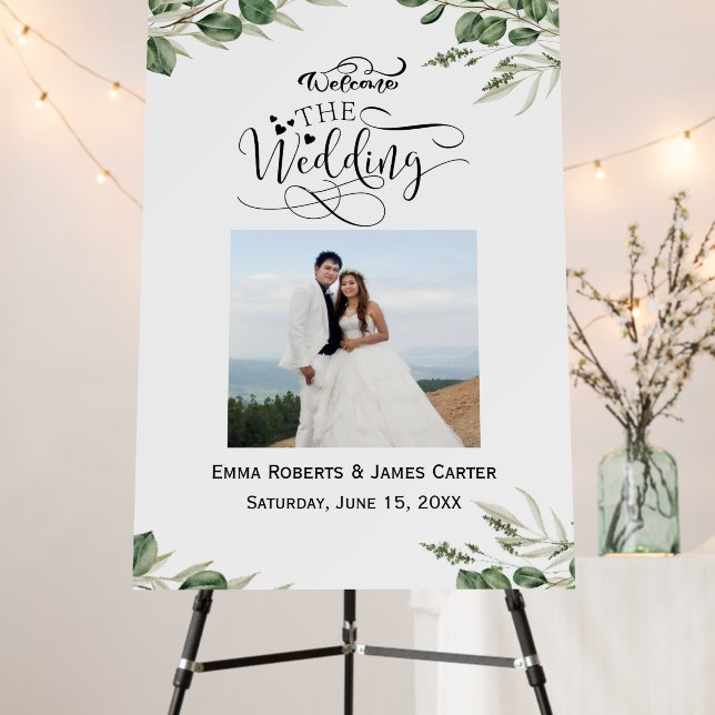 Greenery Calligraphy Photo Welcome Sign (In Situ (Stand))