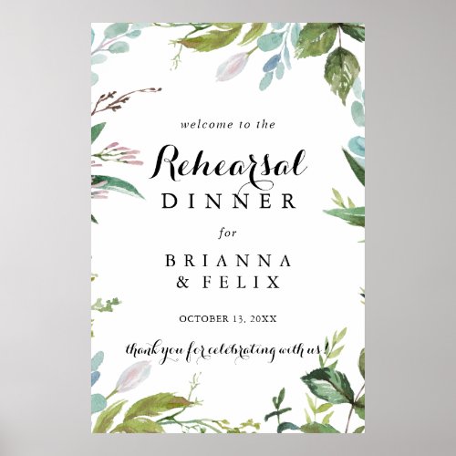 Greenery Calligraphy Rehearsal Dinner Welcome Sign