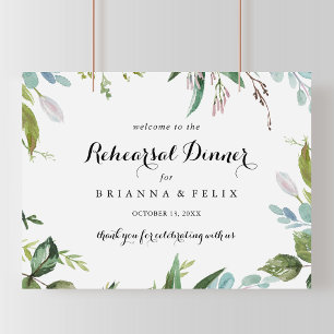 Greenery Calligraphy Rehearsal Dinner Welcome Sign