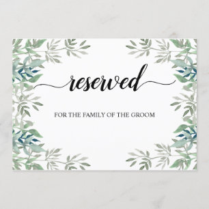 Greenery Calligraphy Reserved Wedding Seating Sign Invitation