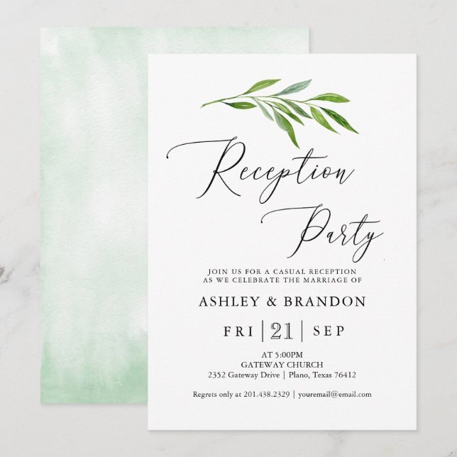 Greenery Calligraphy Rustic Reception Party Invitation (Front/Back)