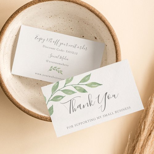 Greenery Calligraphy Thank You For Your Order Business Card