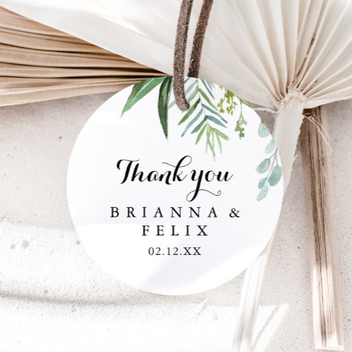 Greenery Calligraphy Thank You Wedding Favor Classic Round Sticker