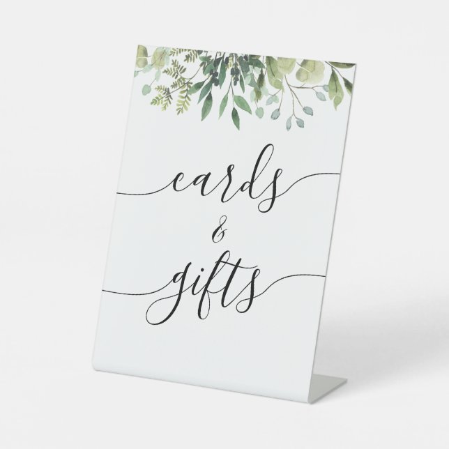 Greenery Calligraphy Wedding Cards and Gifts Pedestal Sign (Front)
