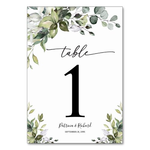 Greenery Calligraphy Wedding  Table Number